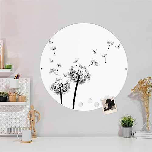 banjado Magnettafel Ø 47cm Weiß - Magnetwand aus Metall - Magnetpinnwand als Memoboard - Pinnwand Magnettafel Küche, Büro, Kinderzimmer inkl. 4 Magnete & Montageset - Pusteblume 2