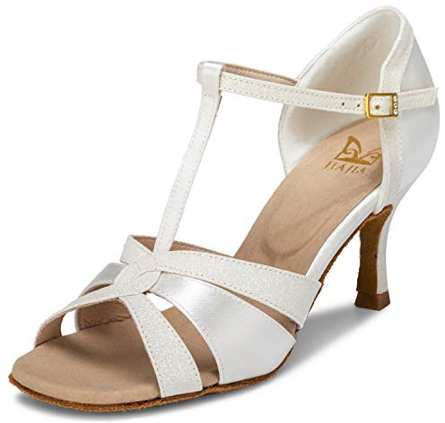 JIAJIA 20519 Women's Satin Sandals Flared Heel Latin Salsa Performance Dance Shoes