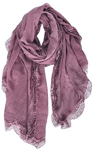 DAMILY schal damen Halstuch Musselin Tuch mit Spitzenmuster scarf women | Schals & Tücher Schöner Weicher für Frauen Langer Festliche Stola