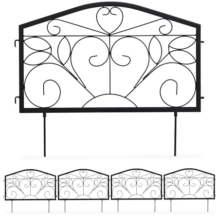 8-delat rabattstaket, staketpaneler, 33 x 450 cm, rabattavgränsare i metall, staket för trädgården, med ornament, svart