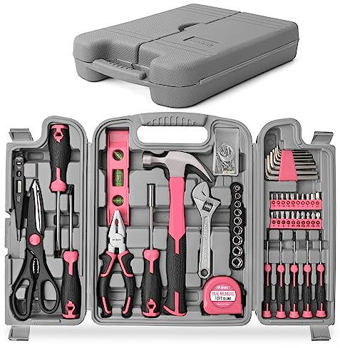 Hi-Spec 54-tlg. Werkzeugkoffer für Frauen Pink mit Klauenhammer, Präzisionschraubenzieher-Set, Nüssen und Bit Set. Handwerkzeug in Rosa für Projekte in Haushalt