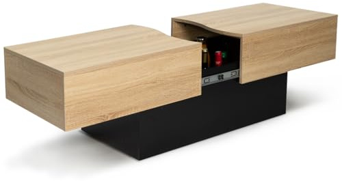 IDMarket - Table Basse coulissante Marta Noir et Bois