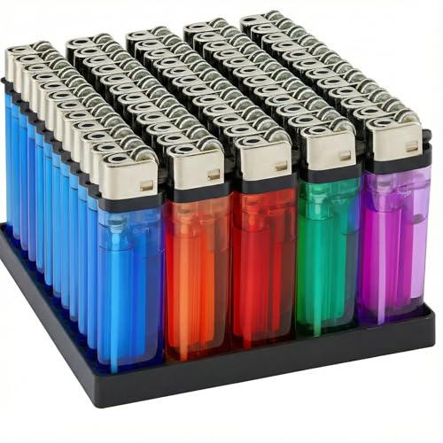 EPISENT Multipurpose Disposable Lighters – Adjustable Flame, Child-Safe Design, Multicolour, Refillable, Bulk Pack of 50 – Portable Gas Lighters for BBQ, Camping, and Everyday Use