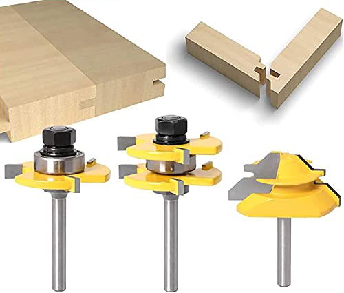 KATSU 3 Pezzi Fresa Scanalatura Router Bit Set, Fresa per Tagli a 45 Gradi + 6,35mm Frese per Linguette e Scanalature, per Strumento di Lavorazione del Legno 133305