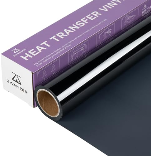 Zwanzer Plotterfolie Textil 30.5cm × 3.66m, Bügelfolie Schwarz | Flexfolie, Für alle Plotter, Für DIY-T-Shirt-Kleidung, Für andere Stoffe, Einfach zu entgittern & zu bügeln
