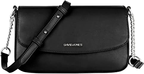 David Jones - Kleine Umhängetasche Damen - Crossbody Bag PU Leder - Frau Kette Schultertasche Rechteckige Tasche - Abendtasche Handy Handtasche Clutch Kettentasche - Elegant Reise Party - Schwarz