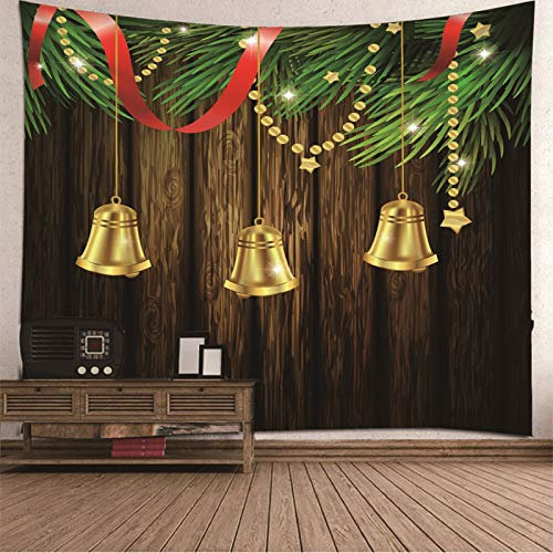 Banemi Wandteppich für Kinder, Glocken Sterne Band Holzbrett Grün Gelb Braun Rot Polyester Tapisserie Kleine 260X240cm