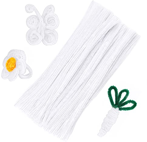 100 Stück Pfeifenreiniger, Weiße Pfeifenreiniger Chenilledraht, Pfeifenputzerdraht für Handwerk Dekorationen