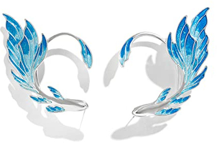 QIAMNI 2 stycken silverfärgade oljedroppar guldfisk öronklämmor målade elfenöronmanschett ingen piercing örhänge set för kvinnor flickor present