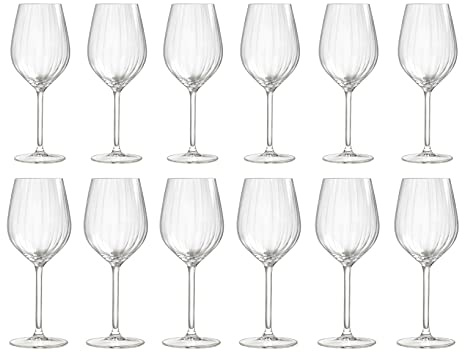 Royal Leerdam Plisse Servizio 12 Calici in Vetro Trasparente. Composto da 6 Calici Vino Bianco 38cl e 6 Calici Vino Rosso 50cl