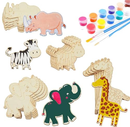 YIEUR 20 Stück Tier Holz Bastel Set Bemalen, Holz Scheiben Basteln Holzscheiben Tier zum Bemalen für Geburtstag Handwerk Garten Ostern Hochzeiten Dekoration (tier)