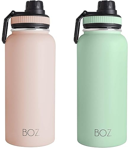 BOZ Trinkflasche Edelstahl 1l – Auslaufsichere Thermosflasche – BPA-freie Isolierflasche – Kohlensäure Geeignet – Für Sport (Rosa/Grün)