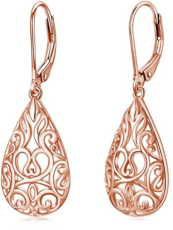 VONALA Filigree Teardrop Earrings Sterling Silver Filigree Turquoise Dangle Earrings Filigree Leverback Earrings for Women Teens Girls Birthday Gift