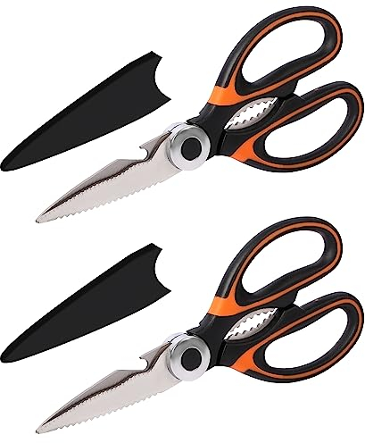 Belle Vous Pack de 2 Tijeras de Cocina Resistentes - 21 cm de Largo - Tijeras Cocina Acero Inoxidable con Fundas para las Hojas - Tijeras Multiusos para Pollo, Pescado, Hueso, Carne, Vegetal y Hierbas