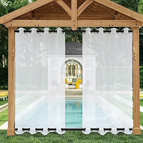 Heavyoff Outdoor Vorhang Transparent Wetterfest Gardinen mit Ösen Oben und Unten Wasserdicht Sichtschutz Sonnenschutz Pavillon Vorhänge Für Balkon Terrasse 2 Stück, White, 132x213cm