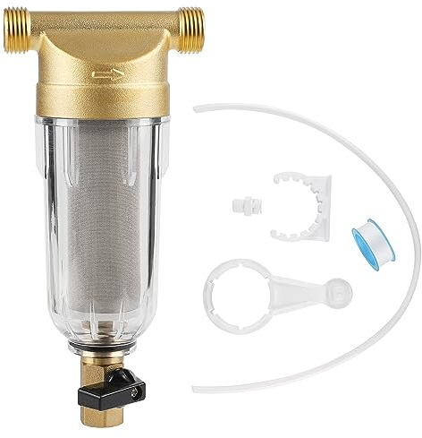SWAWIS Spin-Down Filtro Acqua Sedimenti, 40 Micron Prefiltro dell'Acqua Riutilizzabile, Filtro Sedimentario per Tubo dell'Acqua Pozzo, Prefiltro in Ottone Sedimento Spin-Down(1/2'')