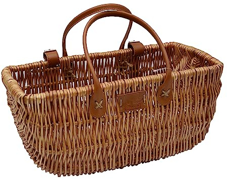 UNUS Garden - Cesta de Mimbre Rústico para Bicicletas, Marrón, Con Correa de Piel para Fijación al Manillar y Portaequipajes, Ideal para Compras