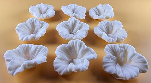 9 x Edible 3D Hibiscus Flowers icing toppers, cake cupcakes decorations (White)