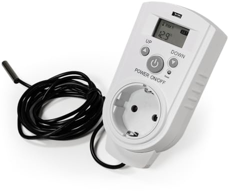 McPower Steckdosen Thermostat | TCU-540 | Klimaregelung 5-30°C, 3.680W 230V/16A inkl. Backup-Akku Display, Kabel + Außenfühler zum steuern Regeln von Heizgeräten, Kühlgeräten