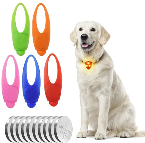 AUAUY 5 Stück Leuchtend Hunde Halsband Licht, LED Blinklicht Schulranzen, 3 Modi Silikon Katze Hunde Lichter, wasserdichte Sicherheit Licht Reflektor Anhänger für Rucksack Joggen Wandern Laufen