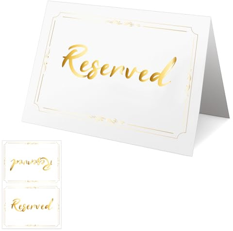 25 Stück Gold Reserved Table Schilder, doppelseitiger Karton, Reservierte Schilder für Tische, Goldfolie reservierte Sitzschilder für Hochzeitsstühle, Tischkarten, Zeltkarten, Hochzeitstischdekoration