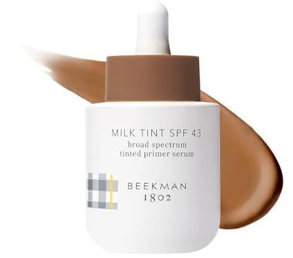 Beekman 1802 Milk Tint Face Primer with SPF 43, Deep - Oxybenzone Free - 1 oz - Tinted Mineral SPF, Makeup Primer & Moisturizer - Blends Seamlessly - Good for Sensitive Skin - Cruelty Free