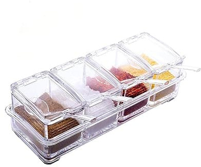 SDMAX Crystal Clear Seasoning Box, Acrylic Spice Rack Storage Container, Condiment Jars Cruet With Cover & Spoon, Cooking Tools, Multi-Purpose, Kitchen Organizer