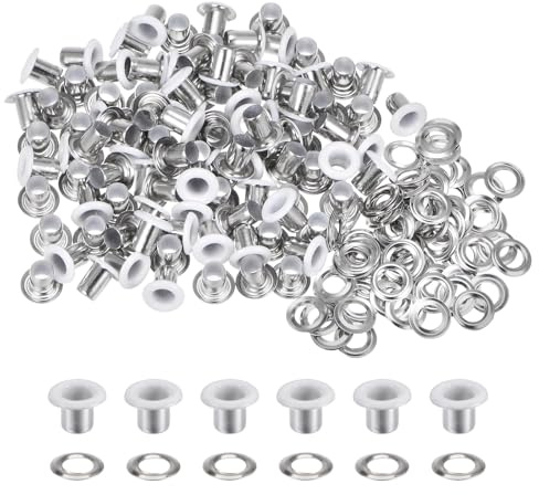 QUARKZMAN 100 Ensembles Œillets en Métal de 4mm ID avec Rondelles, 7mm de Hauteur Œillets en Fer pour Chaussures, Vêtements, Ceintures, Étiquettes, Sacs, Tissus, Cuir, Blanc