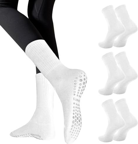 Risipu 3 Paar Stoppersocken Yoga Socken Damen,AntiRutschSocken für Pilates Barre Ballett Tanz Trampolin (DE/NL/SE/PL, Alphanumerisch, Einheitsgröße, Regular, Regular, B 3 Paar – Weiß)