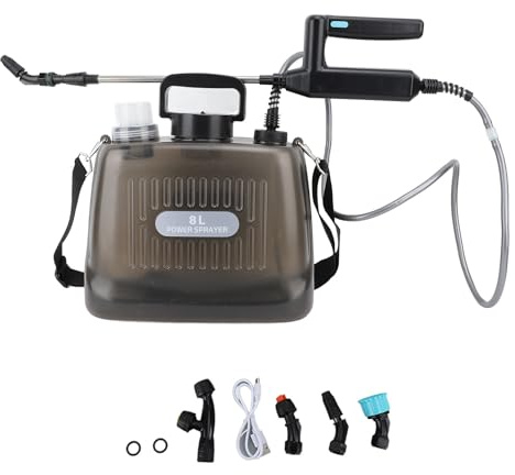 Pulverizador a Batería de 8 Litros, Pulverizador Eléctrico Mejorado con 4 Boquillas de Niebla, Mango Recargable USB y Varita Retráctil, Pulverizador de Agua para Malas Hierbas