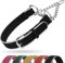 OOPSDOGGY Reflective Leather Martingale Dog Collar - Adjustable No Pull Stainless Steel Chain Training Collar for Small Medium Large Dogs Puppy (Black, Large, 18-22.5)