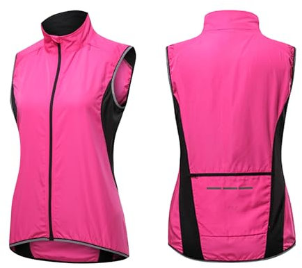 ARMAAN Fahrradweste für Damen leicht atmungsaktiv Laufweste Sport ärmellos wasserdicht Winddicht ärmellos Weste UV-beständig reflektierend Radtrikot für MTB-Wandern,Pink-M