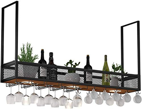 Casier à vin suspendu au plafond avec support en verre, étagère à LED murale en métal/fer, support de bar, support à verres à vin à l'envers, étagère à vin (taille : 120 x 30 cm) (Onecolor 1