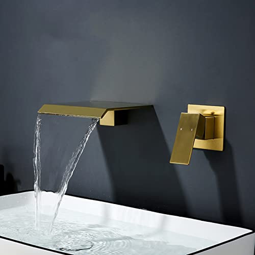 Wasserhahn Bad Mischbatterie Waschbecken Badezimmer Armatur Unterputz Spültischarmatur Schmal Wasserfall Messing Unterputzarmatur Gold