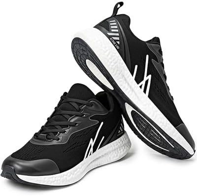 NY Threads Mens Running Shoes Comfortable and Lightweight Men's Trainers Sport Shoes, 10, Black/White