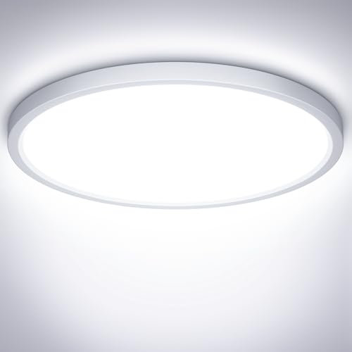 NIBSHOOM Plafonnier LED 24W Étanche IP44, Luminaire Blanc Froid 6500K 2400LM, Lampe Ronde 30cm Pour Chambre, Salle De Bain, Salon, Cuisine, Bureau