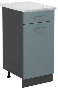 Vicco Küchenunterschrank R-Line, Blau-Grau, 40 cm | 1 Schublade · AP Marmor inkl. · Höhenverstellbare Füße · ✓ Leichter Zugriff · ✓ Frei kombinierbar