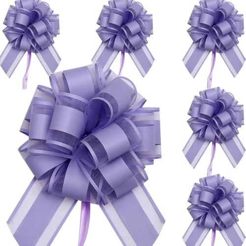 6 Stück 17 cm Große Ziehschleifen Lila Geschenkschleifen mit Band Dekorative Schleifen zum Verzieren von Geschenken, Tüten & Hochzeitsdekoration Ideal für Geburtstag, Weihnachten, Valentinstag