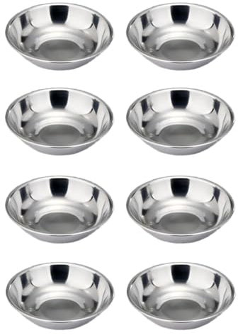 KGDUYC Cuencos De Salsas - 8pcs 8cm Platos De Salsa De Acero Inoxidable, Cuencos Para Sushi, Mini plato,Cuencos De Aperitivo, Cuenco Redondo Pequeño Para Salsas, Snacks, Aperitivos, Sushi, Especias