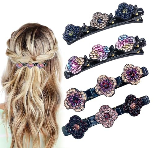 4 Pièces Pinces à Cheveux Tressées en Pierre de Cristal Etincelante, Barrettes à Cheveux Tressés avec Strass, Pince À Cheveux pour Femmes, Double Couche pour les Filles et les Femmes (B)