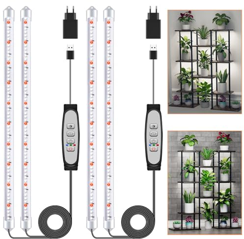2Paquetes 2 Barras de Luz para Cultivo de Plantas, Lámpara de Luz Solar de Espectro Completo con Temporizador 6/12/18H, 5 Niveles Regulables para Suculentas, Estante para Plantas, Bajo Armario