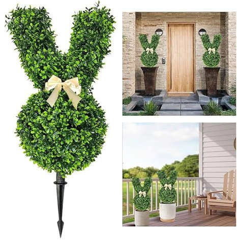 Junjie Bunny Topiary Outdoor,Hasen-Formschnitt, künstlicher Formschnitt in Form eines grünen Hasen, künstliche Osterhasen-Pflanze, Buchsbaum-Pflanze, Osterbaum (A-20in)