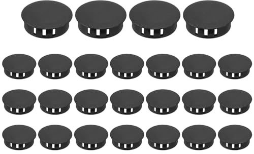 PATIKIL 35mm/1-3/8 Plastic Hole Plugs, 25 Pcs Flush Type Round Plug Snap in Locking Screw Hole Covers Insert End Caps for Furniture Cabinet Kitchen Door Shelves, Black