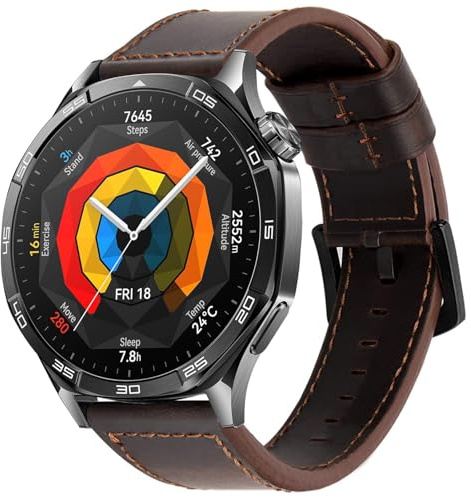 NEMUALL Kompatibelt armband för Huawei Watch GT5/GT5 Pro/GT4/GT3/GT2 46mm Läderband, 22mm Läderarmband med Svart Lås för Män, brun, 22 mm, Klassisk