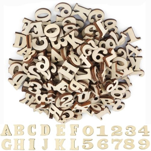 200 PCS Kleine Holzbuchstaben und Holzzahlen,15mm Buchstaben aus Holz zum Kleinbuchstaben (A-Z) Zahlen Holz (0-9) Holz Buchstaben Deko Geeignet für Dekoration, Frühes Lernen,DIY Bastelprojekte