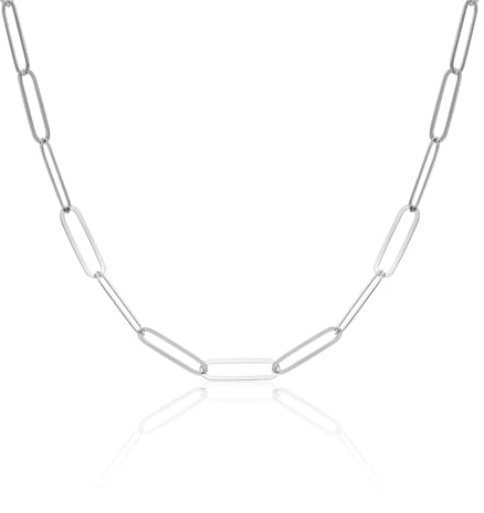MIORE Schmuck Damen, Collier Kette Damen aus 925 Sterling Silber/ 18 Karat Gelbgold Vergoldete, Kette Silber Paperclip, Silberkette 925 Ohne Anhänger, Halskette 43 cm, Handgemacht in Italien