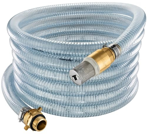 Poppstar sugslang 1 tum 7 m (ID 25 mm, YD 33 mm, väggtjocklek 4 mm), inkl. sugkorg i rostfritt stål med backventil, övermutter ID 1 1/4 (41,9 mm), reduceringsstycke YD 1 (33,3 mm)
