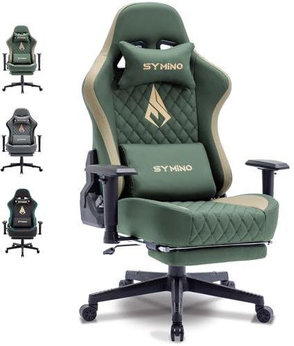 Symino Gaming Stuhl - Ergonomischer Bürostuhl im Racing Style, 200kg Belastbarkeit, verstellbare Armlehnen, Vintage PU Leder, Gaming Chair mit Fußstütze (Grün)