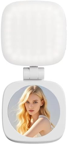 Koolenry Adjustable 180° Flip & Built-in Mirror Light Mobile Phone Ring Light for Live Streaming 3 Modes Adjustable 180° Flip Light White