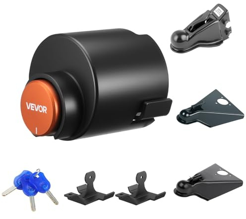 VEVOR Trailer Lock, Fits 2 & 2-5/16-Inch Straight Tongue Ball Couplers, Heavy Duty Hitch Lock with 3 Keys Secures Security Chains, Anti-Theft RV Trailer Tongue Locks for RV, Trailer, Boat